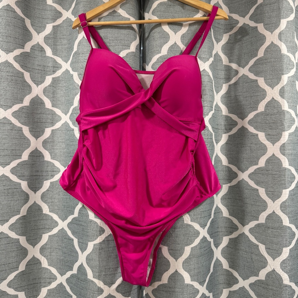 Fuchsia cross front swimsuit 4X
